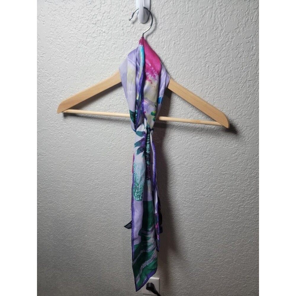 Jones New York Silk Scarf Floral Watercolor Purple Pink Green Abstract Square